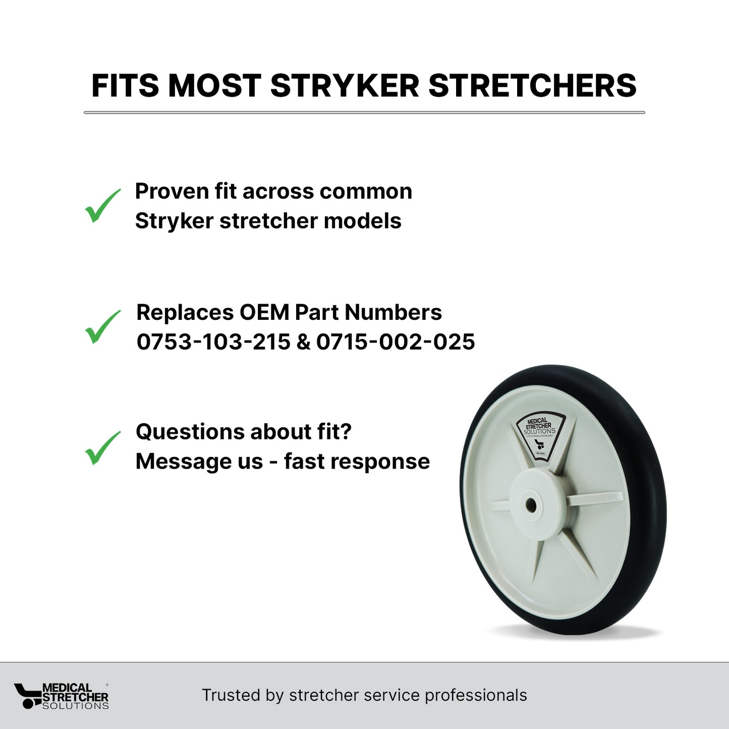 Brand New 8" Stryker Stretcher Wheel - Fits Most Stryker Stretchers