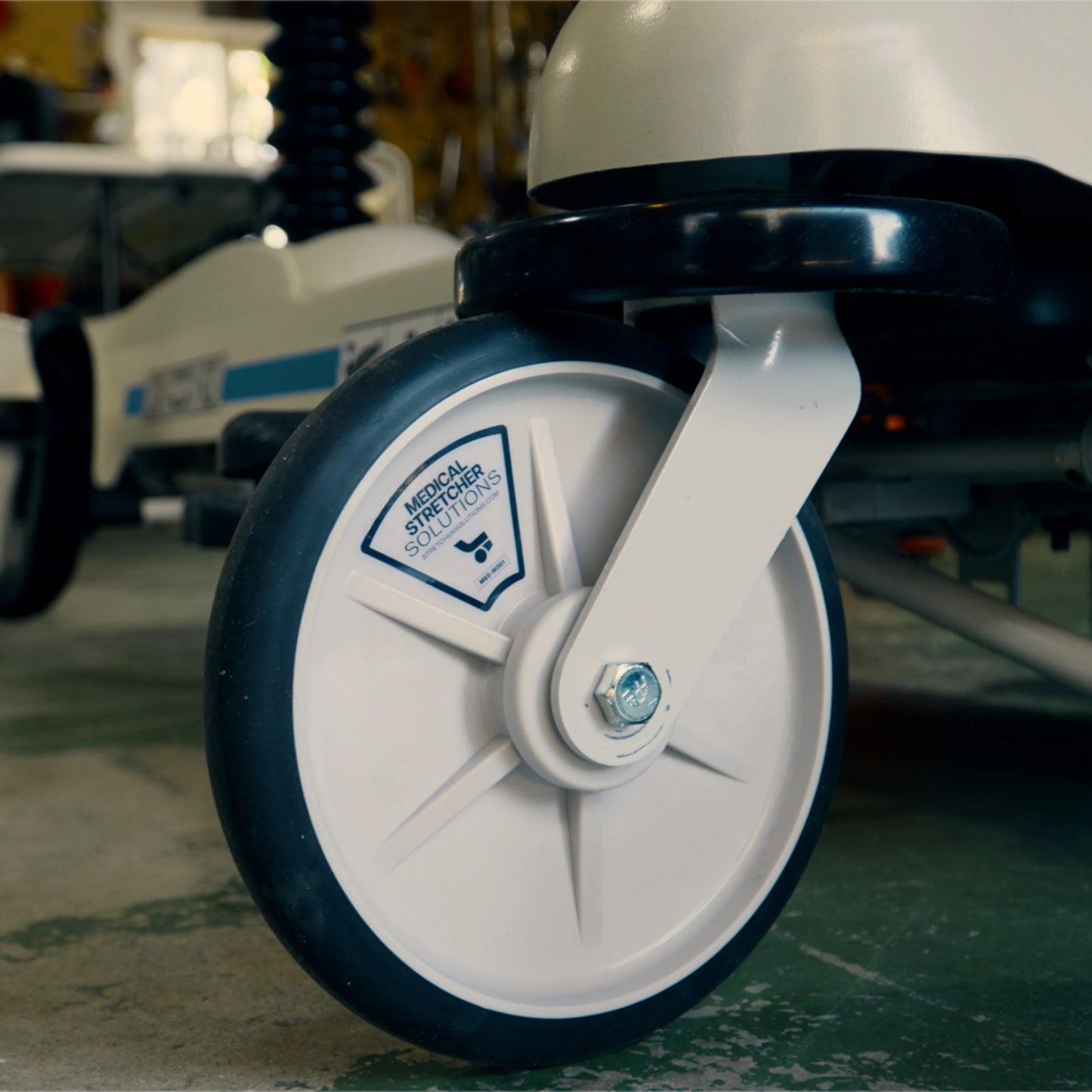 Stryker Stretcher Replacement Wheel Installed on Stretcher